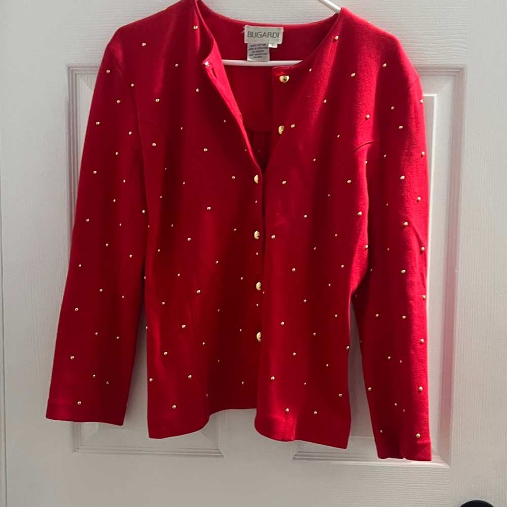 Bugatchi Red Sweater with Gold Buttons